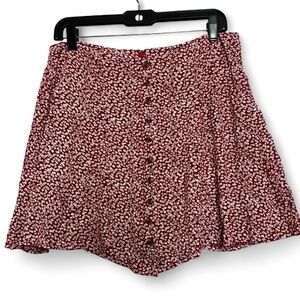 American Eagle Red Floral Button Down A Line Mini Skirt Sz 12 Boho Prairie